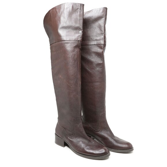 Jessica Simpson 'Cobra' Brown Leather Over Knee Boots Fold-Down Cuff Classic - Picture 5 of 15